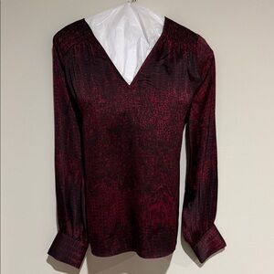 White House Black Market Deep Red V-Neck Blouse